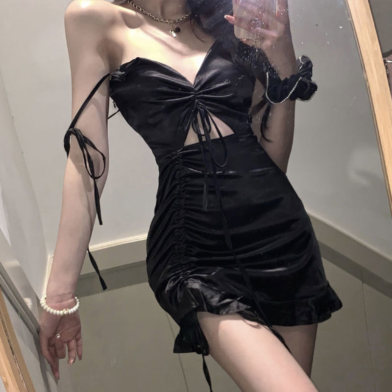 Formal Wear For Women Xl - 女性のためのセクシーな黒のサテンのイブニングドレス,エレガントなイブニングドレス,弓付きストラップ,ヴィンテージ,カジュアル,ストリートウェア,xl,2021