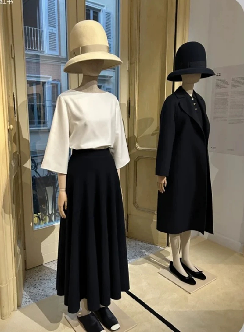 Women Formal Wear Winter - 新作秋物レディースウールシルク混紡Aラインスカート、伸縮性ウエスト、ネイビーブルーニットロングスカート、仕事やオフィス、普段のフォーマルウェアに最適