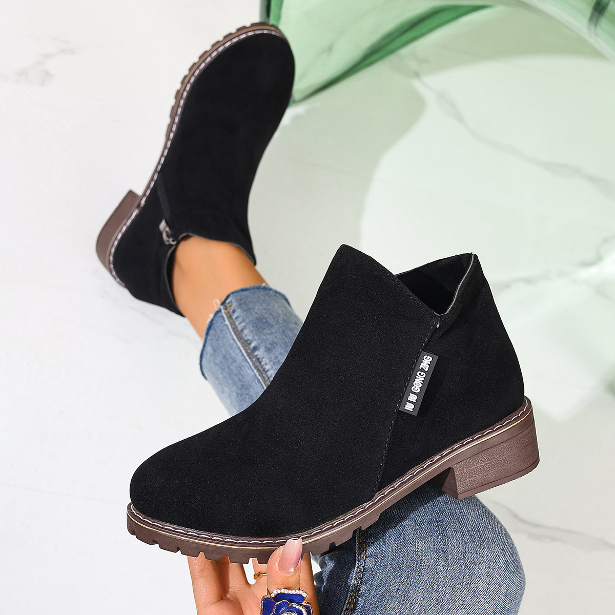 Women Formal Wear Heels - 女性用秋冬アンクルブーツ サイドジッパー チャンキーヒール 快適でおしゃれ カジュアル フォーマルウェア