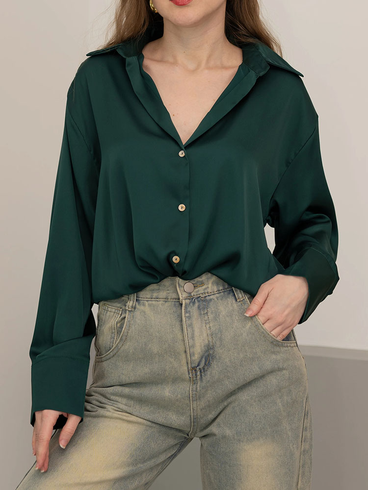 Women Formal Wear Winter - 女性用ボタンシルク エレガントなオールマッチオフィスウェア レディースサテンブラウス 高級長袖フォーマルシャツ
