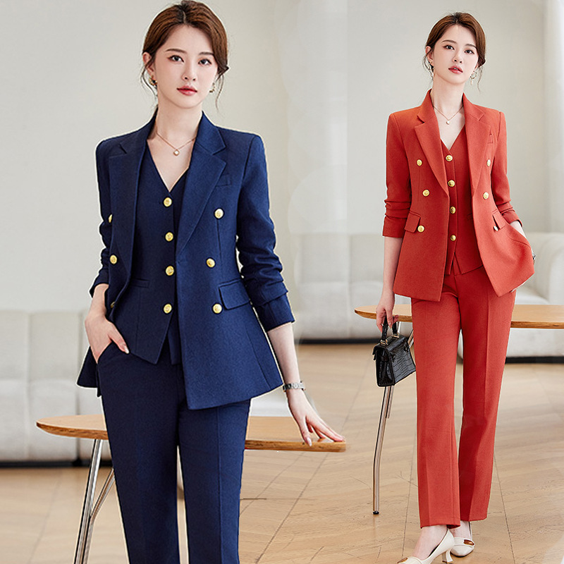 High End Women'S Formal Wear - 女性用ネイビーブルースーツセット、春と秋のプロフェッショナルフォーマルウェア、エレガントな女神スタイル、ハイエンド作業服ブレザー、仕事