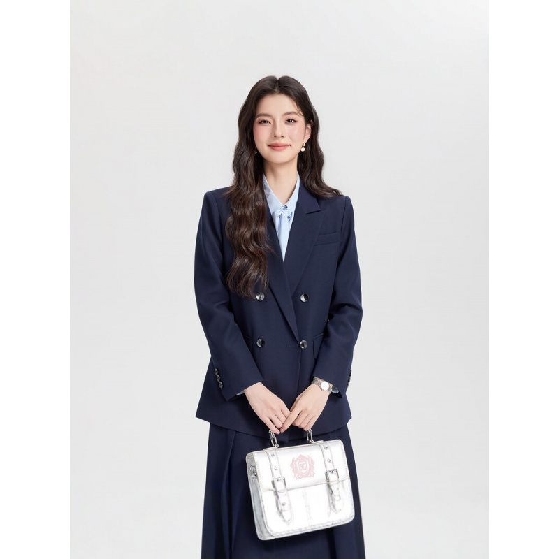 High End Women'S Formal Wear - ネイビーブルーのダブルブレストレディースビジネススーツ2026新作通勤面接フォーマルウェア高級韓国風スーツ