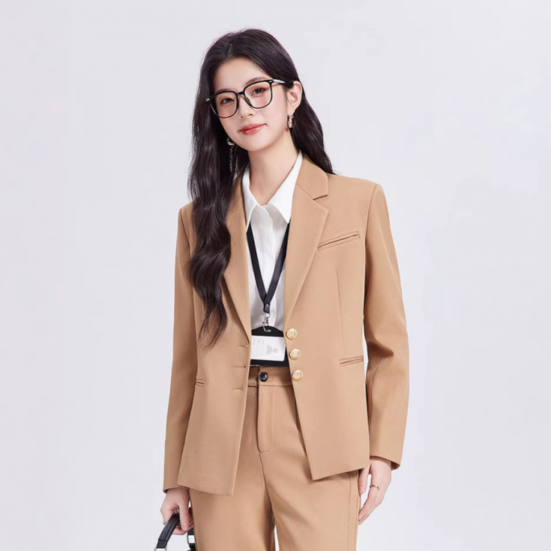 High End Women'S Formal Wear - カーキ色の女性用スーツセット、高級感のあるカジュアルビジネススタイル、大学生の面接、プロフェッショナルなフォーマルウェアに最適、3点セット