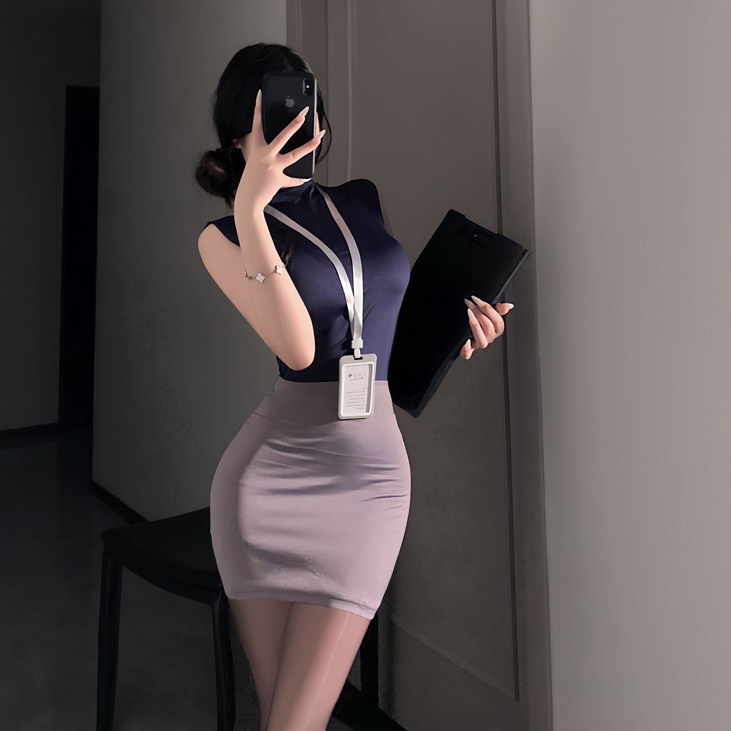 Shift Dress Sleeveless - スイートスカートセット OLセクシー純情風秘書バッグヒップツーピーススカートセット客室乗務員ユニフォームナイトクラブドレス