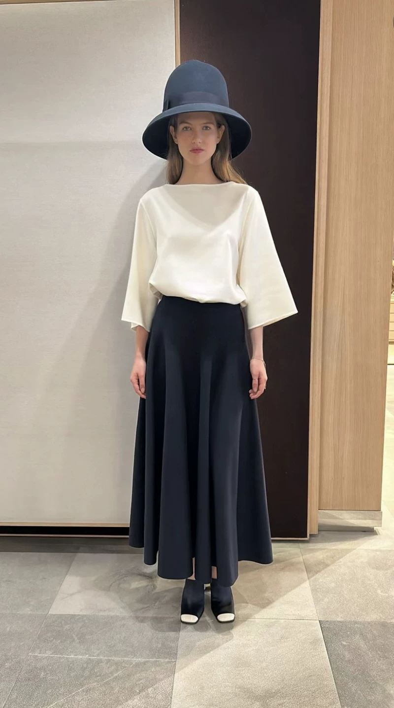 新作秋物レディースウールシルク混紡Aラインスカート、伸縮性ウ - Women Formal Wear Winter のレビューと価格