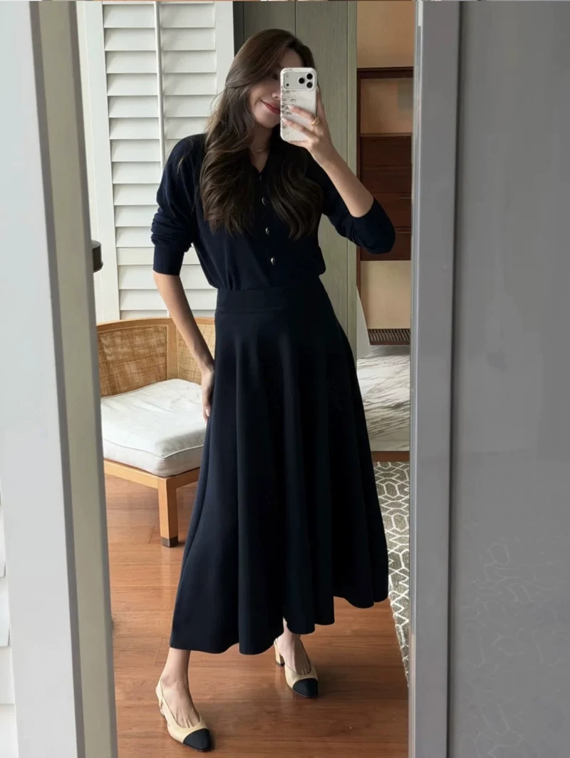 新作秋物レディースウールシルク混紡Aラインスカート、伸縮性ウ - Women Formal Wear Winter のレビューと価格