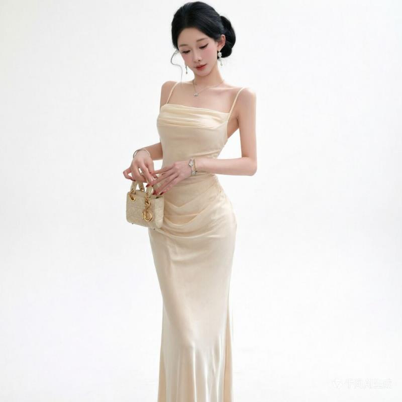 シックなベージュのメッシュスリップドレスエレガントなイブニン - Formal Wear For Women Xl のレビューと価格
