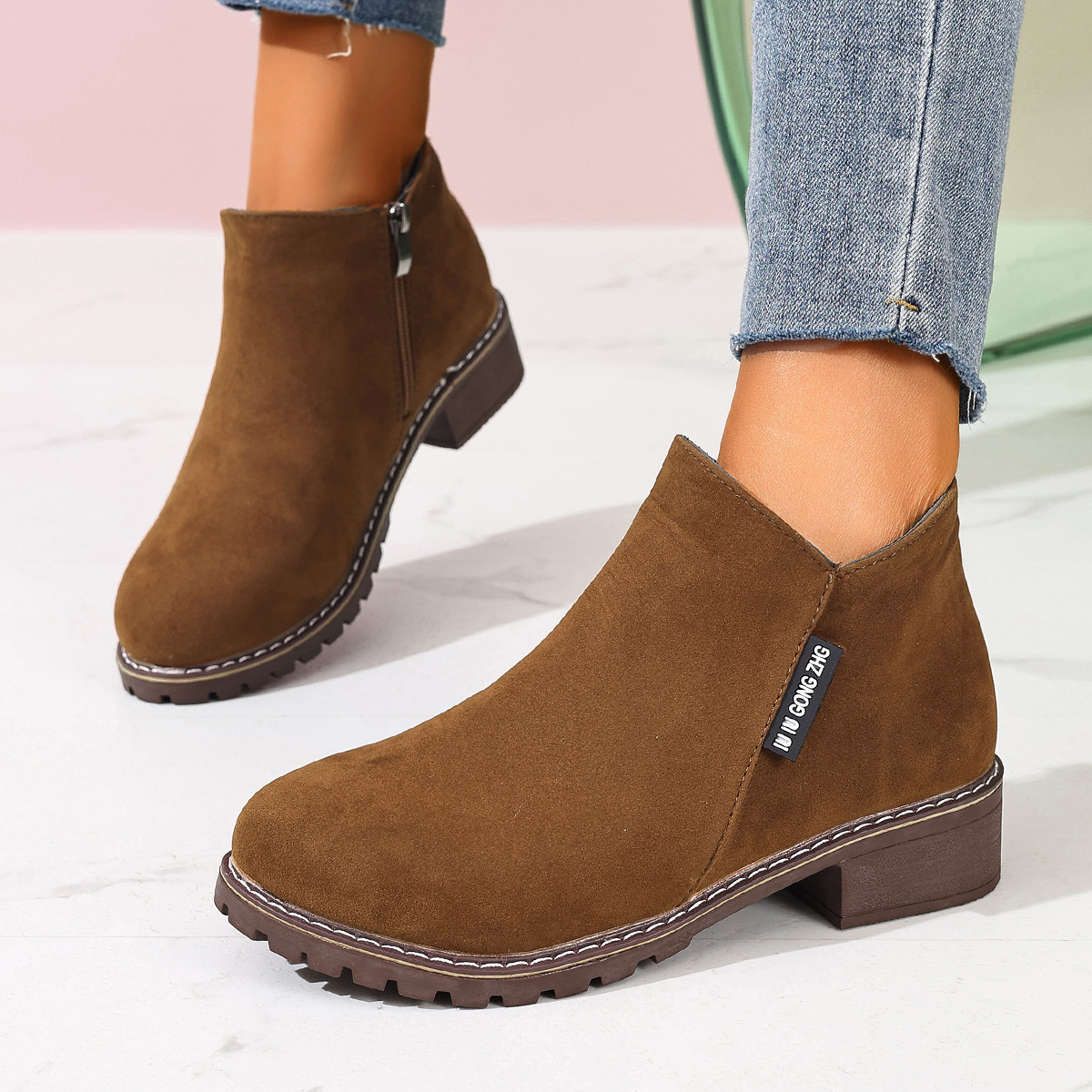 女性用秋冬アンクルブーツ サイドジッパー チャンキーヒール  - Women Formal Wear Heels のレビューと価格