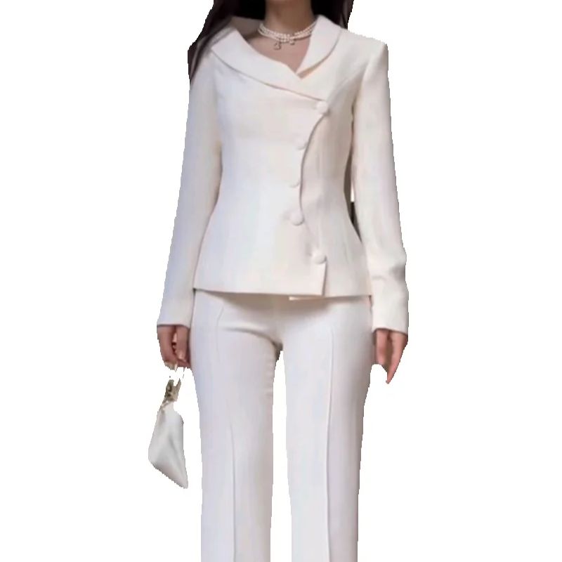 白人女性スーツセット 2 ピースブレザー + パンツズボンカ - Women Formal Wear Coat のレビューと価格