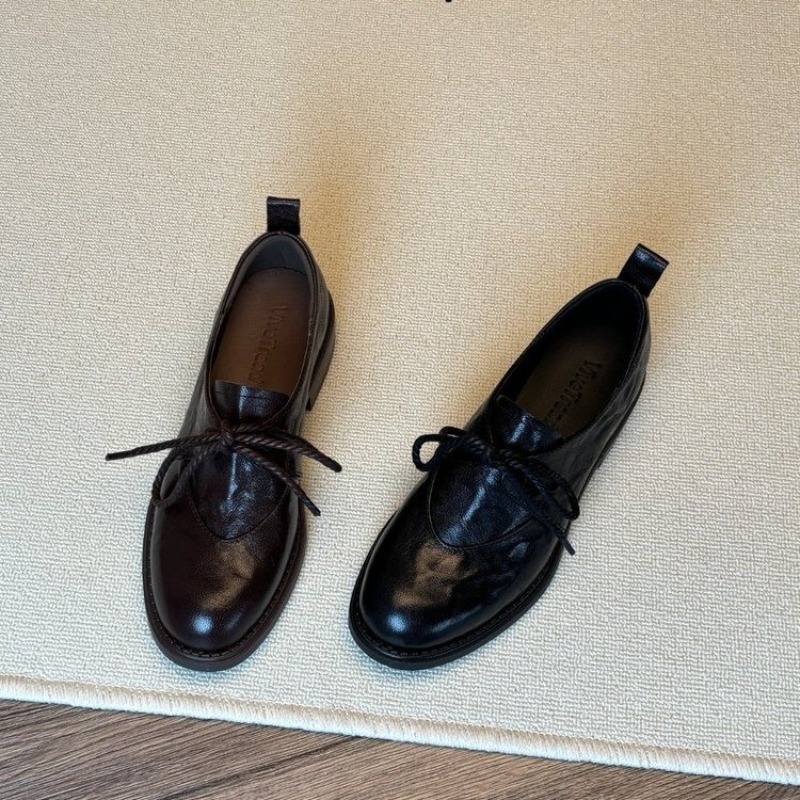 フランスのヴィンテージ風シンプルレースアップローファー、春の - Kitten Heel Women のレビューと価格