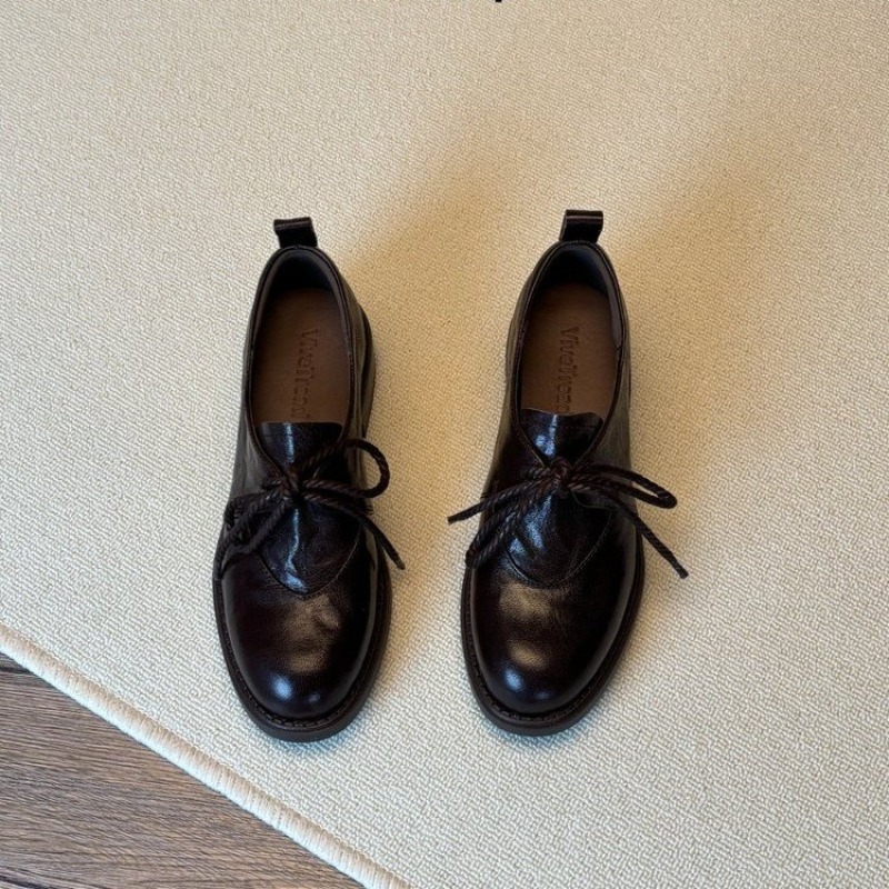 フランスのヴィンテージ風シンプルレースアップローファー、春の - Kitten Heel Women のレビューと価格