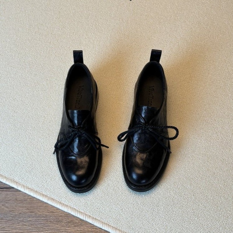 フランスのヴィンテージ風シンプルレースアップローファー、春の - Kitten Heel Women のレビューと価格