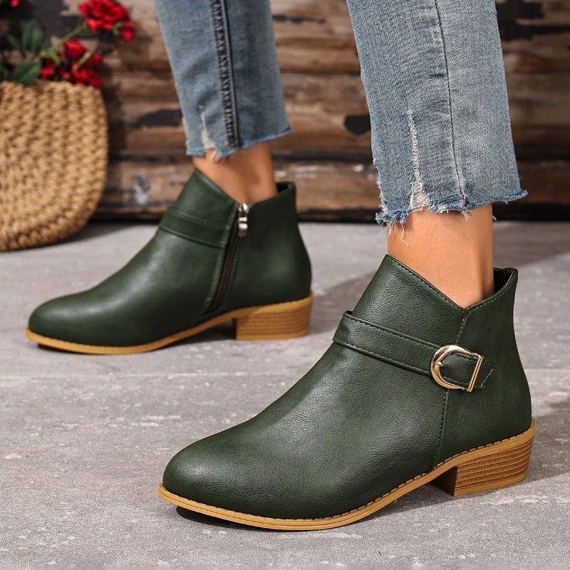 女性の秋冬アンクルブーツサイドジッパーチャンキーヒール快適で - Women Formal Wear Heels のレビューと価格
