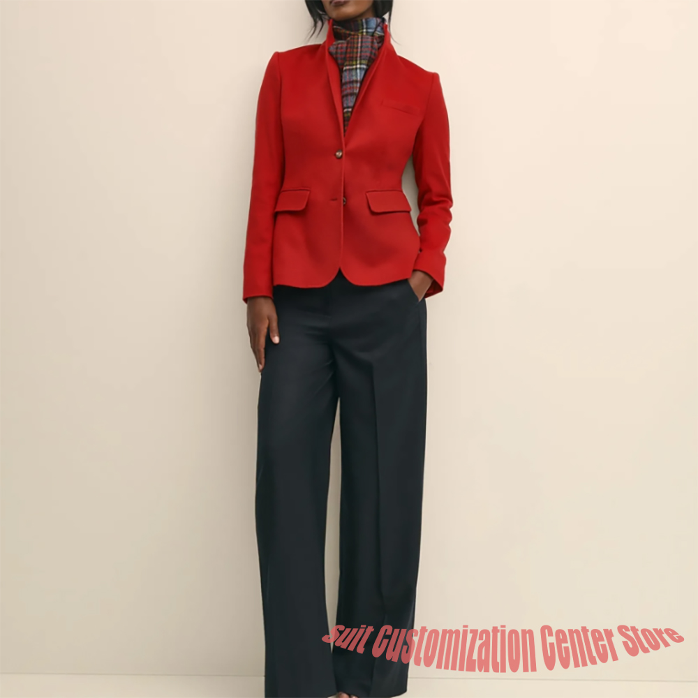 レディース ネイビー ウール服 シングルブレスト ツーピース - Women Formal Wear Winter のレビューと価格