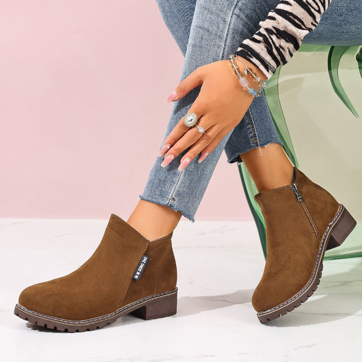 女性秋冬アンクルブーツサイドジッパーチャンキーヒール快適ファ - Women Formal Wear Heels のレビューと価格