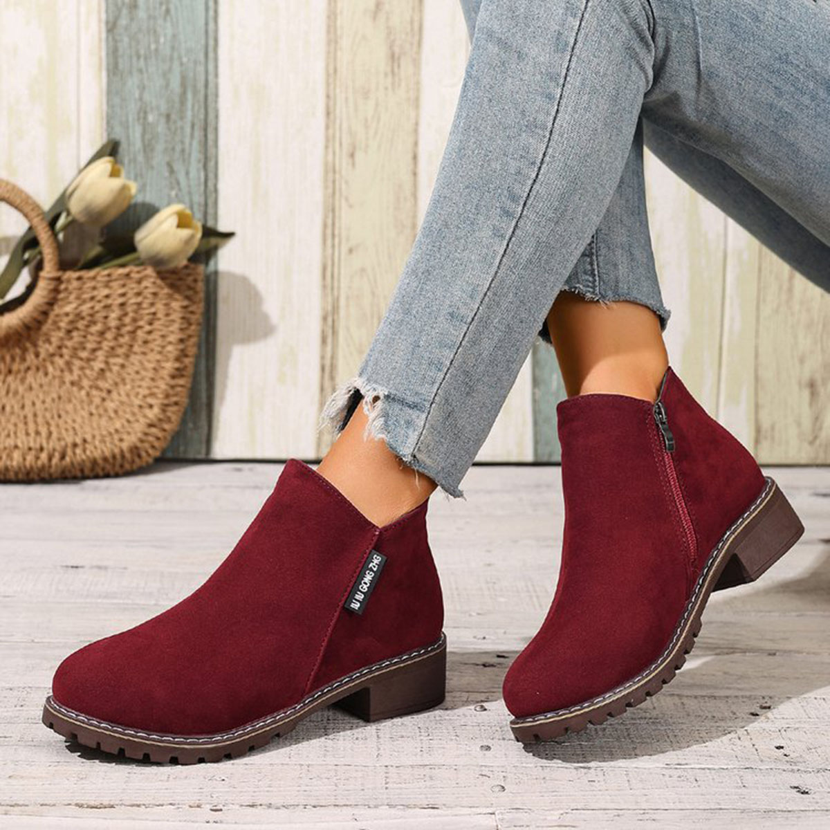 女性秋冬アンクルブーツサイドジッパーチャンキーヒール快適ファ - Women Formal Wear Heels のレビューと価格