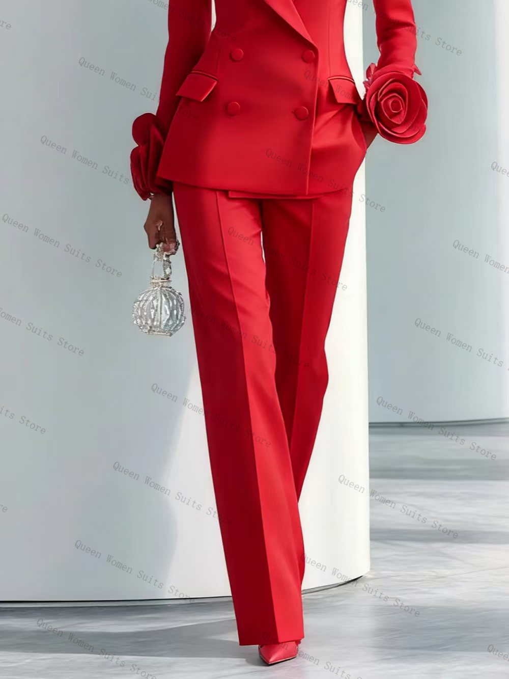 高級レッド女性スーツセット 2 個ブレザー + パンツズボン - Women'S Formal Wear For A Wedding のレビューと価格