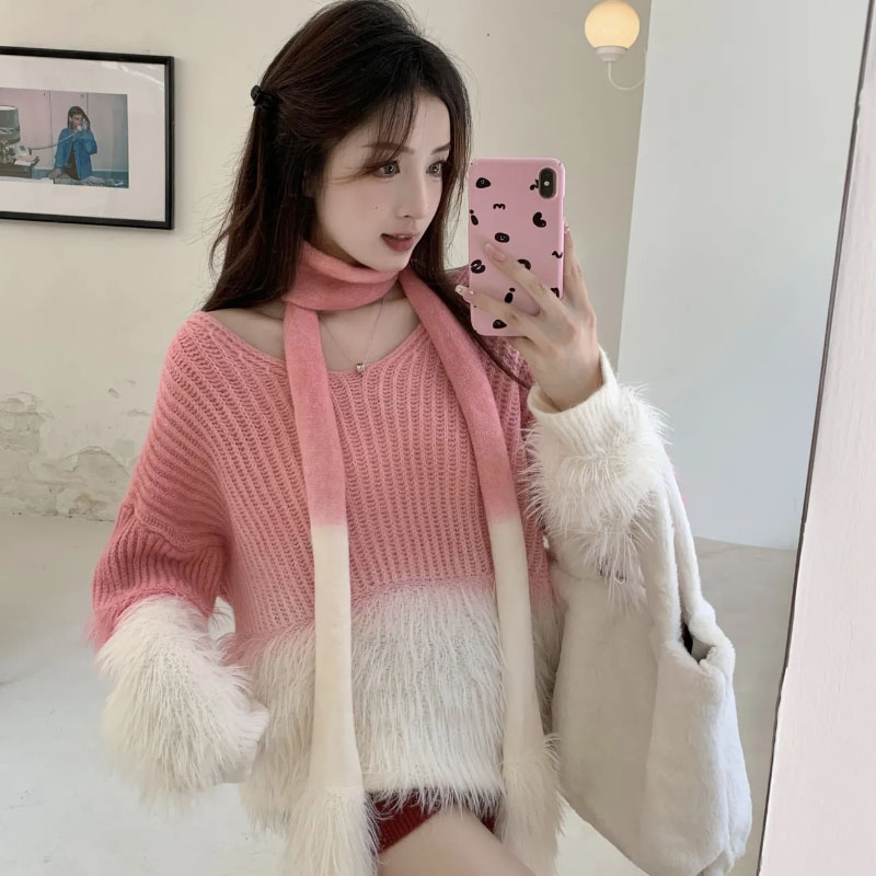 女性のグラデーション V ネックセーターミンクベルベット厚み - Women Formal Wear Winter のレビューと価格