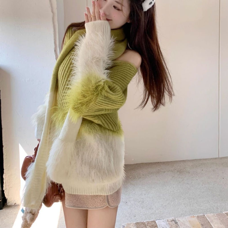 女性のグラデーション V ネックセーターミンクベルベット厚み - Women Formal Wear Winter のレビューと価格