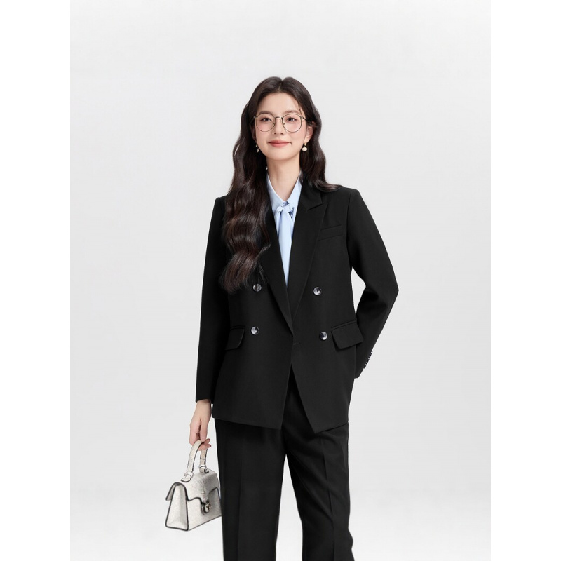 ネイビーブルーのダブルブレストレディースビジネススーツ202 - High End Women'S Formal Wear のレビューと価格