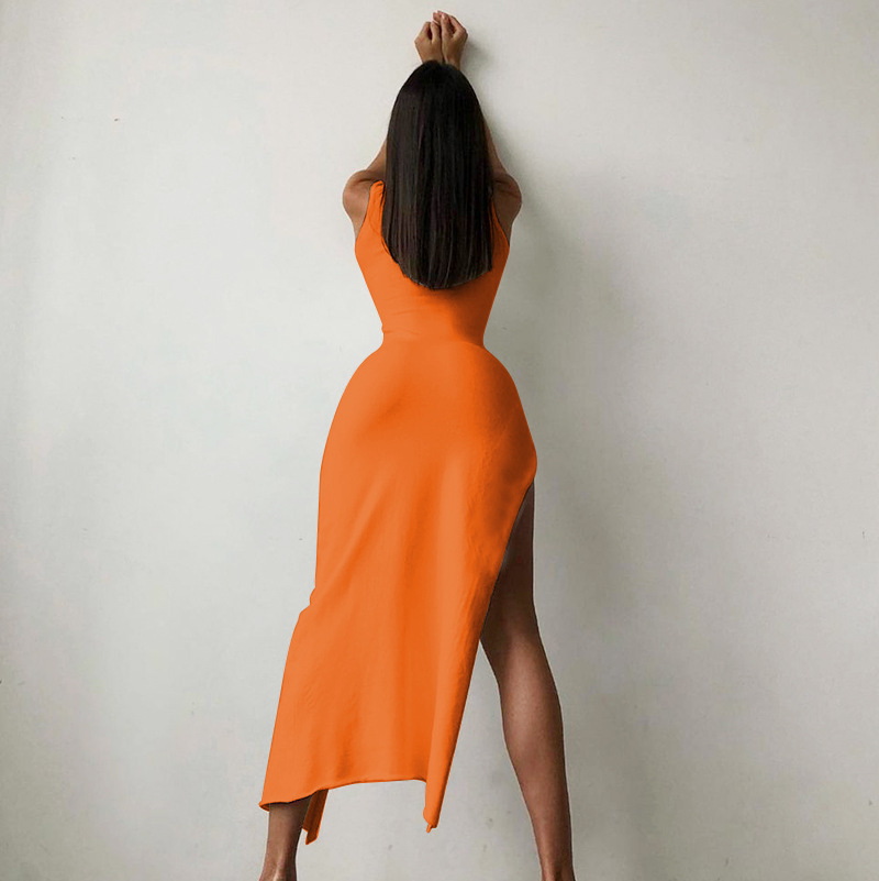 Y2k ノースリーブオレンジミディ女性のドレスサイドスリット - Formal Wear For Women Xl のレビューと価格