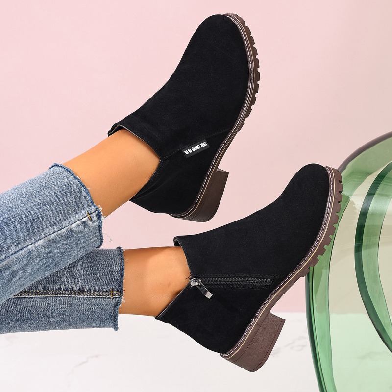 女性秋冬アンクルブーツサイドジッパーチャンキーヒール快適なフ - Women Formal Wear Heels のレビューと価格