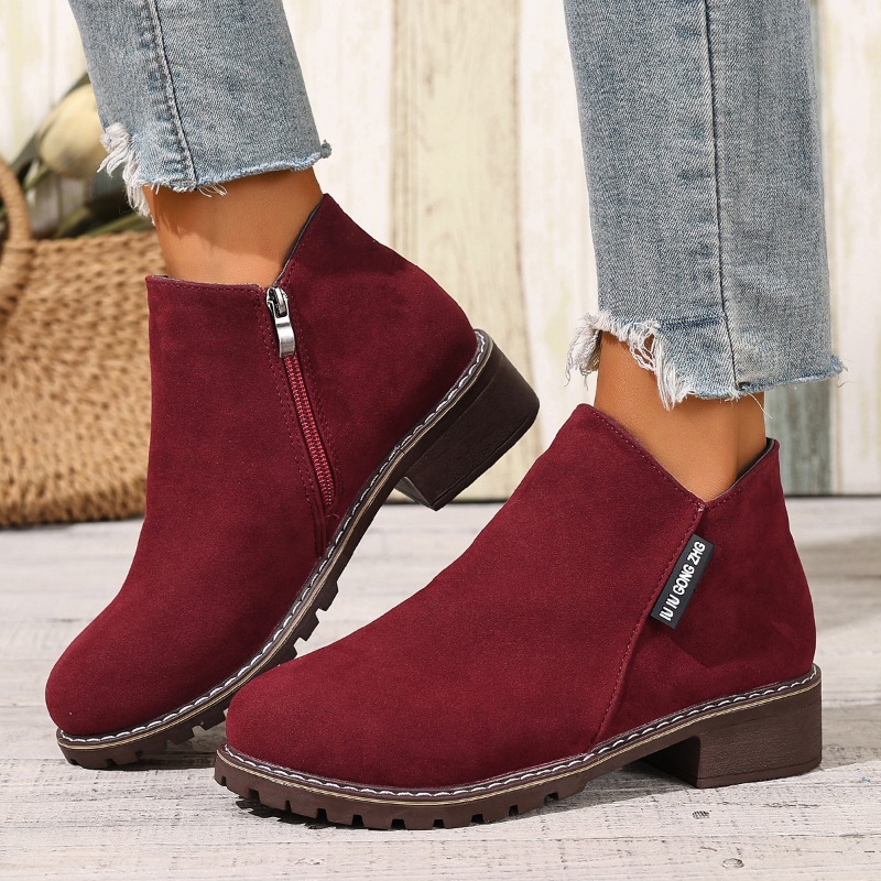 女性秋冬アンクルブーツサイドジッパーチャンキーヒール快適なフ - Women Formal Wear Heels のレビューと価格