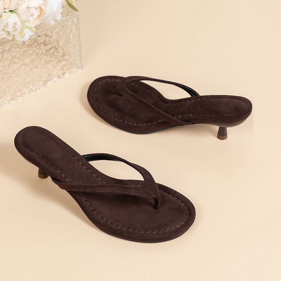 新型フェイクスエードヒール付きトングサンダル レディース ミ - Kitten Heel Women のレビューと価格