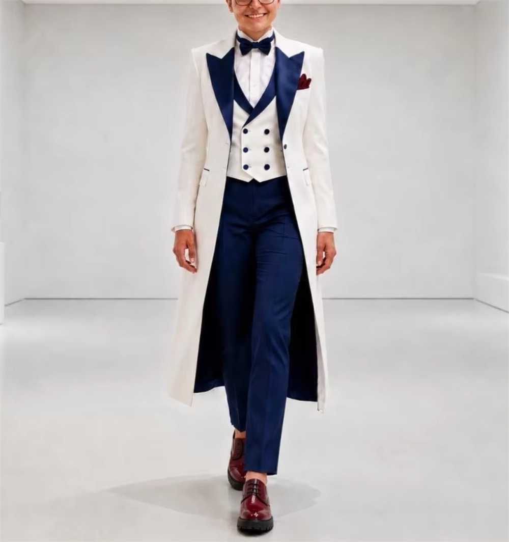 ネイビーブルーとホワイトのレディースジャケットスーツ エレガ - Women'S Formal Wear For A Wedding のレビューと価格
